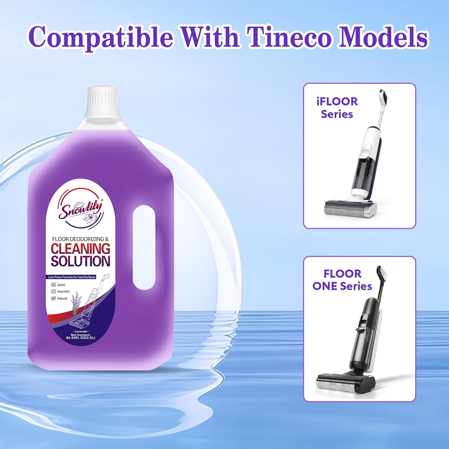 84.53 FL OZ/ 2.5 L Lavender Scent Floor Cleaning Solution Compatible with Tineco，No Residue & Long-lasting Fragrance, Floor Cleaner Refill for All Robot Vacuums & Cordless Floor Washers/Mop Vacuums