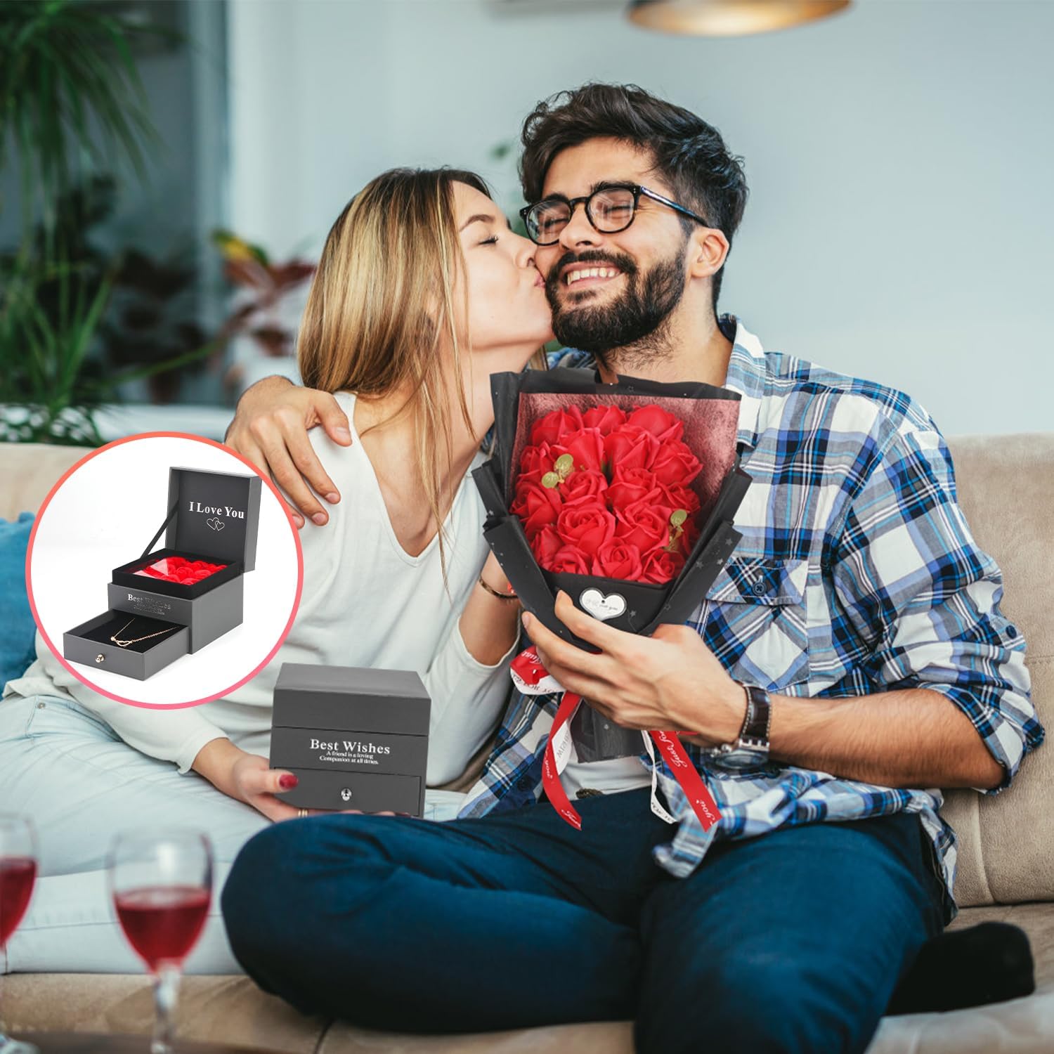 Rose Bouquet Rosas Eternas Preserved Rose Bouquet 18 Flower Bouquet with Beautiful Love Necklace, Unique Gift for Birthday, Valentine's Day, Mother's Day, Thanksgiving, Christmas, Anniversary(Red) - Image 5