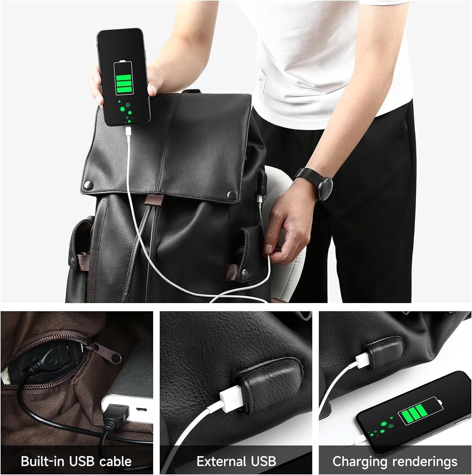 Mochila informal Mochila De Cuero Para Ordenador Portátil De 17,3 Pulgadas, Bolso Escolar Para Hombre, Bolso Grande, Resistente Al Agua, Trabajo, Universidad para Viaje Negocio Universidad