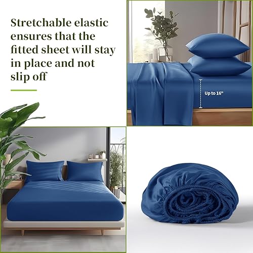 Miniatura 7 de Shilucheng Sábanas 100% viscosa derivada de bambú, tamaño matrimonial, 6 piezas, ultra refrescantes y sedosas, bolsillo profundo de 16 pulgadas,