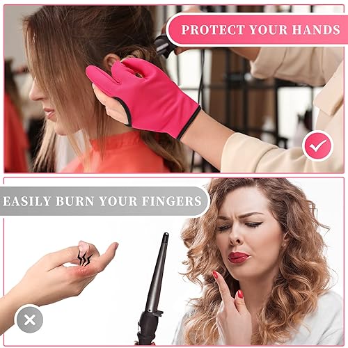 Miniatura 4 de Geyoga Guantes resistentes al calor para peinar el cabello, 2 unidades, varita rizadora, guante de peluquero de 3 dedos, guantes de peluquería