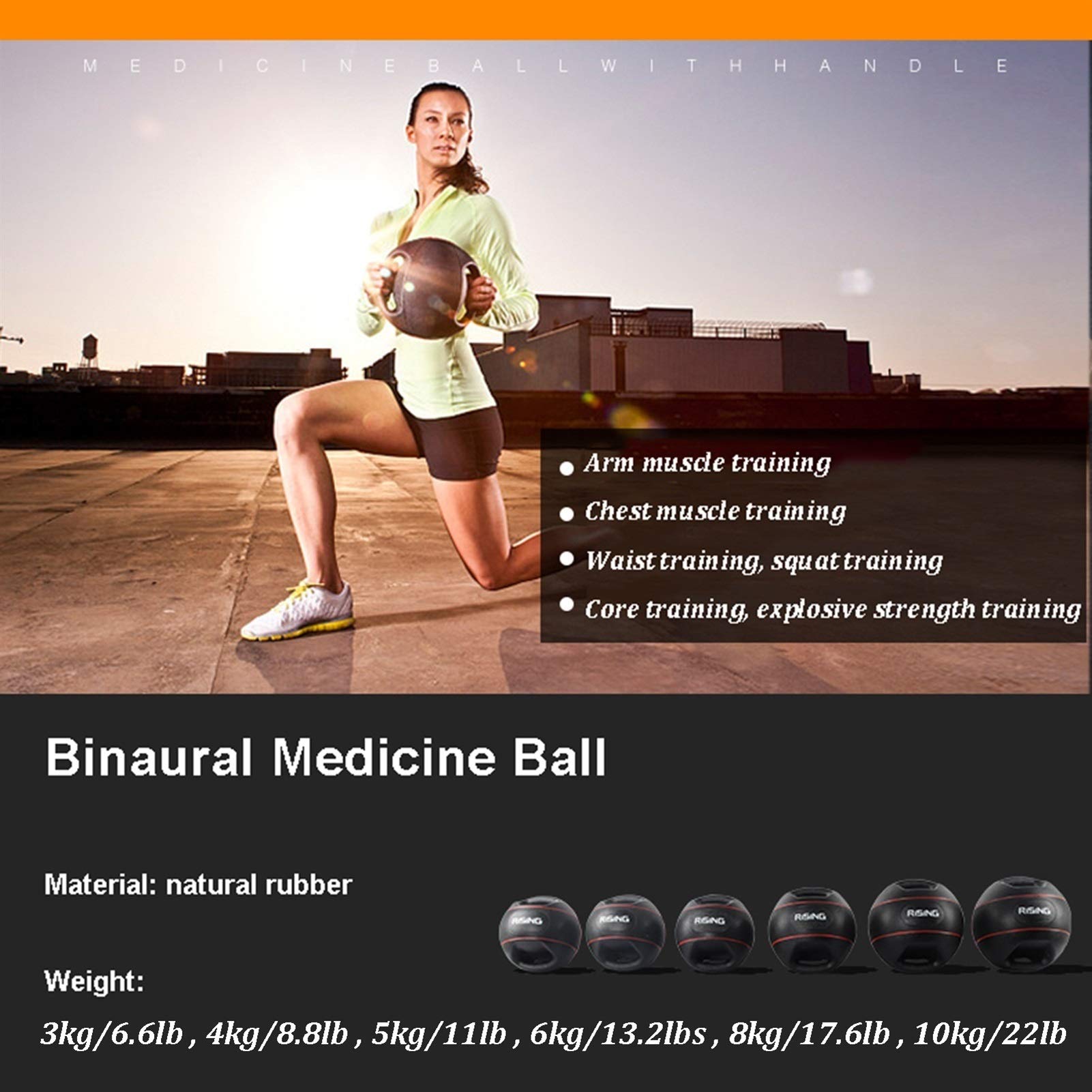 Palle mediche Palla di Medicina di Gomma Binaurale, Home Palestra Core Formazione Aerobica Aerobica Palla Fitness Elastico, 3 kg / 4 kg / 5 kg / 6 kg / 8kg / 10 kg (Size : 3kg/6.6lb)