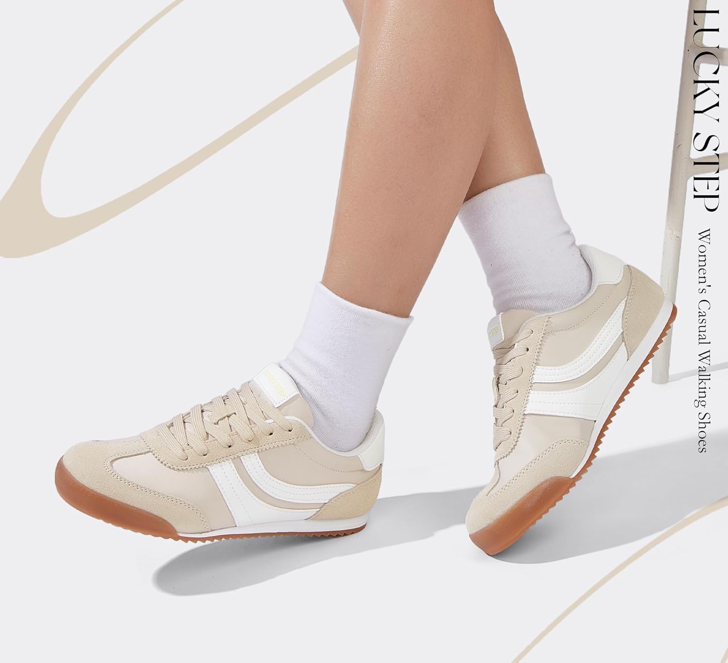 LUCKY STEP Women's Fashion Sneakers Thin Sole Lace up Tennis Shoes Lightweight Walking Running Gym Workout Classic Retro Footwear Anti Slip Trainers