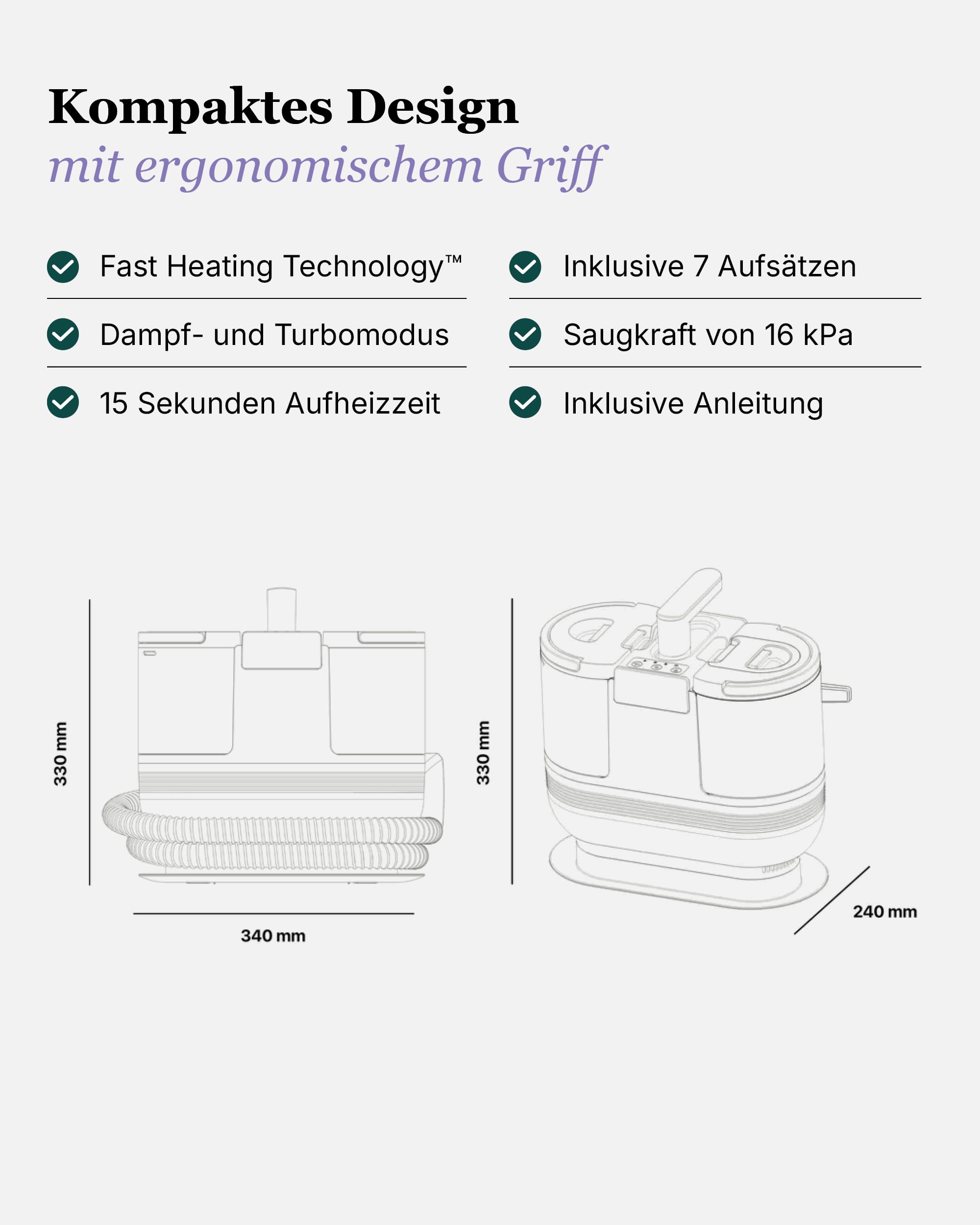 Motionflow PRO Teppichreiniger Waschsauger mit Dampffunktion – 1700W Dampfbürste, Polsterreiniger für Teppiche, Polstermöbel und Autositze uvm. Nasssauger mit Selbstreinigung, Dampfreiniger für alles