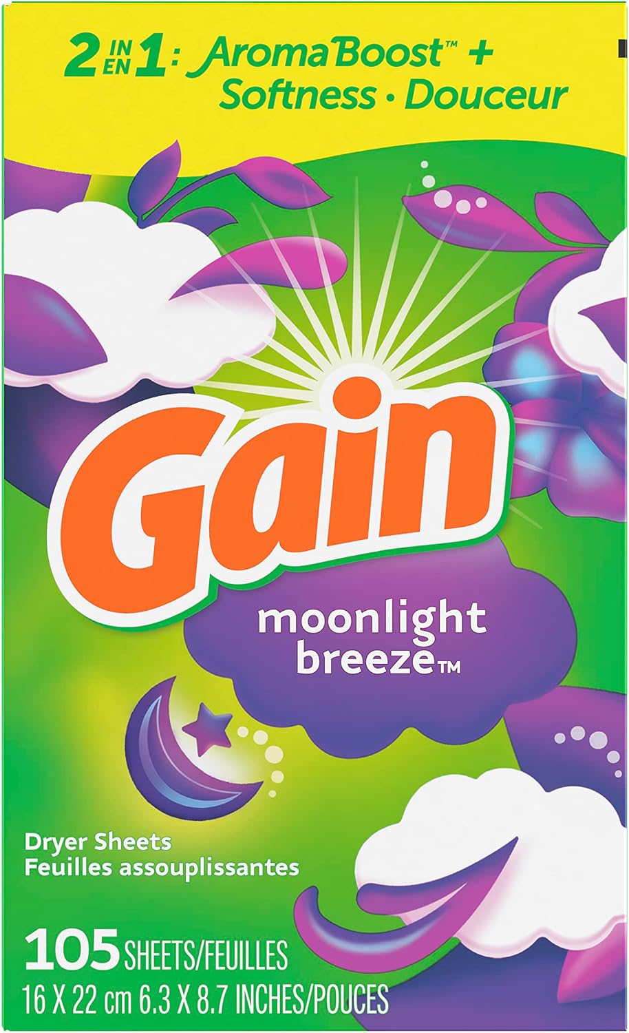 Gain, Fabric Softener Dryer Sheets, Moonlight Breeze, 105 Count