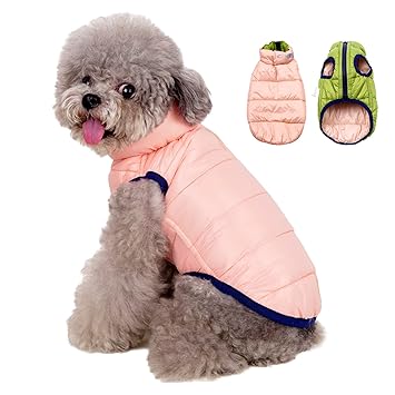 EASYSOAR Dog Cold Weather Coats Dog Jacket for Small&Medium Dogs Windproof Lightweight Reversible Dog Winter Vest Puppy Warm Apparel Dog Clothes for Girls Boys (Light Pink/Light Green, l)