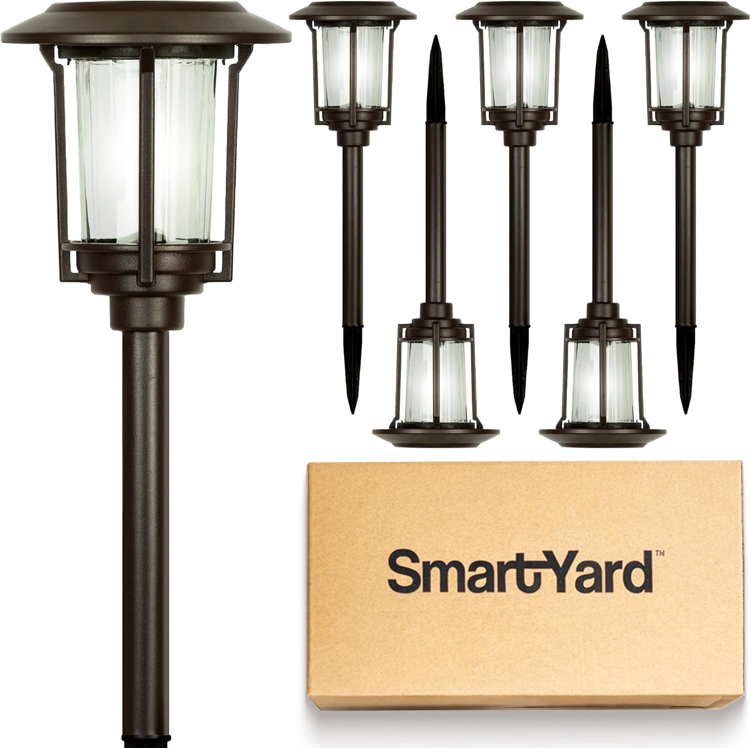 Solar Pathway Lights – Pack of 6, 6 Lumens, Warm White LED, Bronze Finish, Durable Die-Cast Aluminum & Stainless Steel with Glass Lens, Outdoor Garden Lighting, LED Solar Pathway Lights