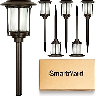 Solar Pathway Lights – Pack of 6, 6 Lumens, Warm White LED, Bronze Finish, Durable Die-Cast Aluminum & Stainless Steel with Glass Lens, Outdoor Garden Lighting, LED Solar Pathway Lights