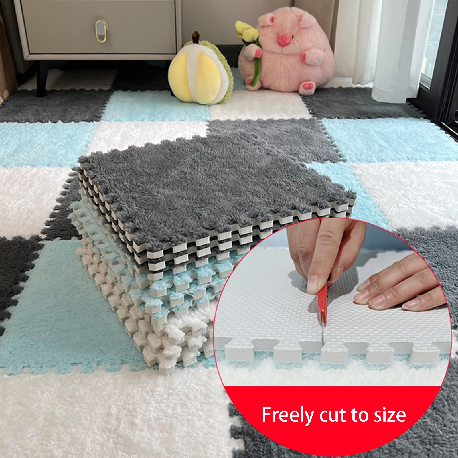 Płytki dywanowe Puzzle Płytki podłogowe z pianki można prać 30 × 30 cm Grubość 1 cm do domu przedszkola pokoju zabaw-różowy+szary||10 szt