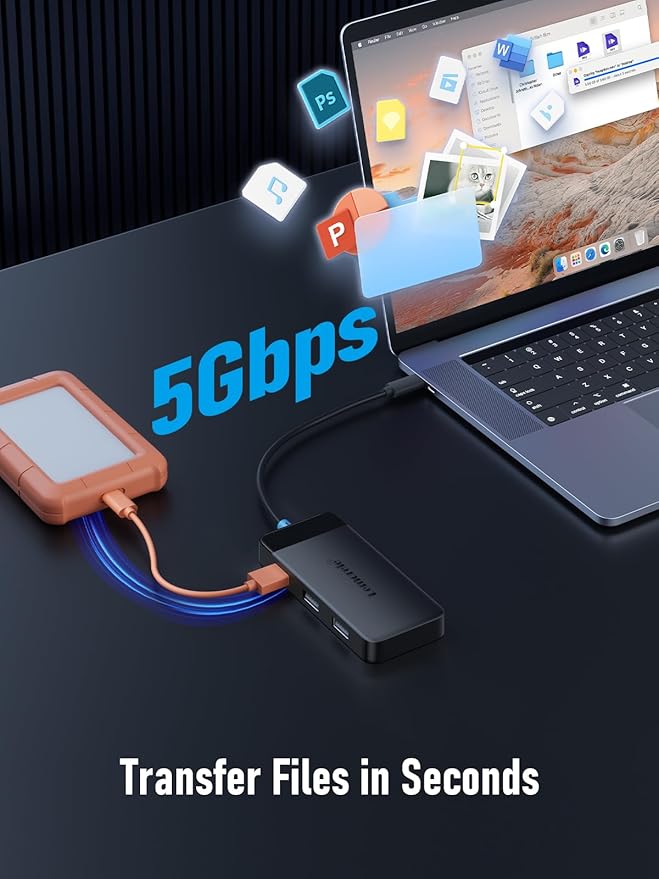 Lemorele Docking Station Dual Monitor, Hub USB C 6 en 1 con 2 HDMI 4K miniatura 3