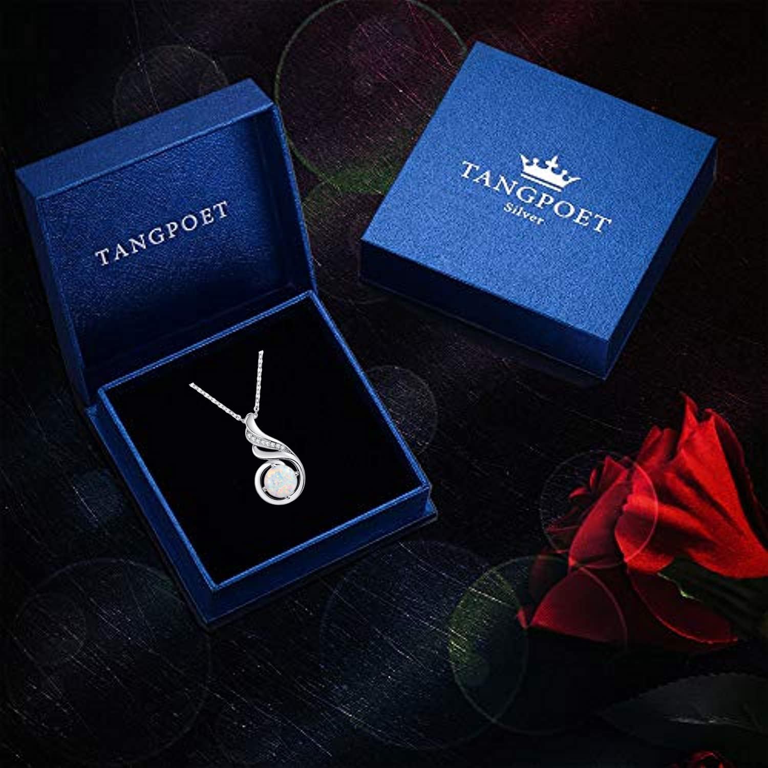 TANGPOET Birthstone Gemstone Necklaces for Women 925 Sterling Silver Dainty Pendant Jewelry Valentines Mothers Day Christmas Birthday Gifts for Mom Girlfriend Wife Daughter - Image 6