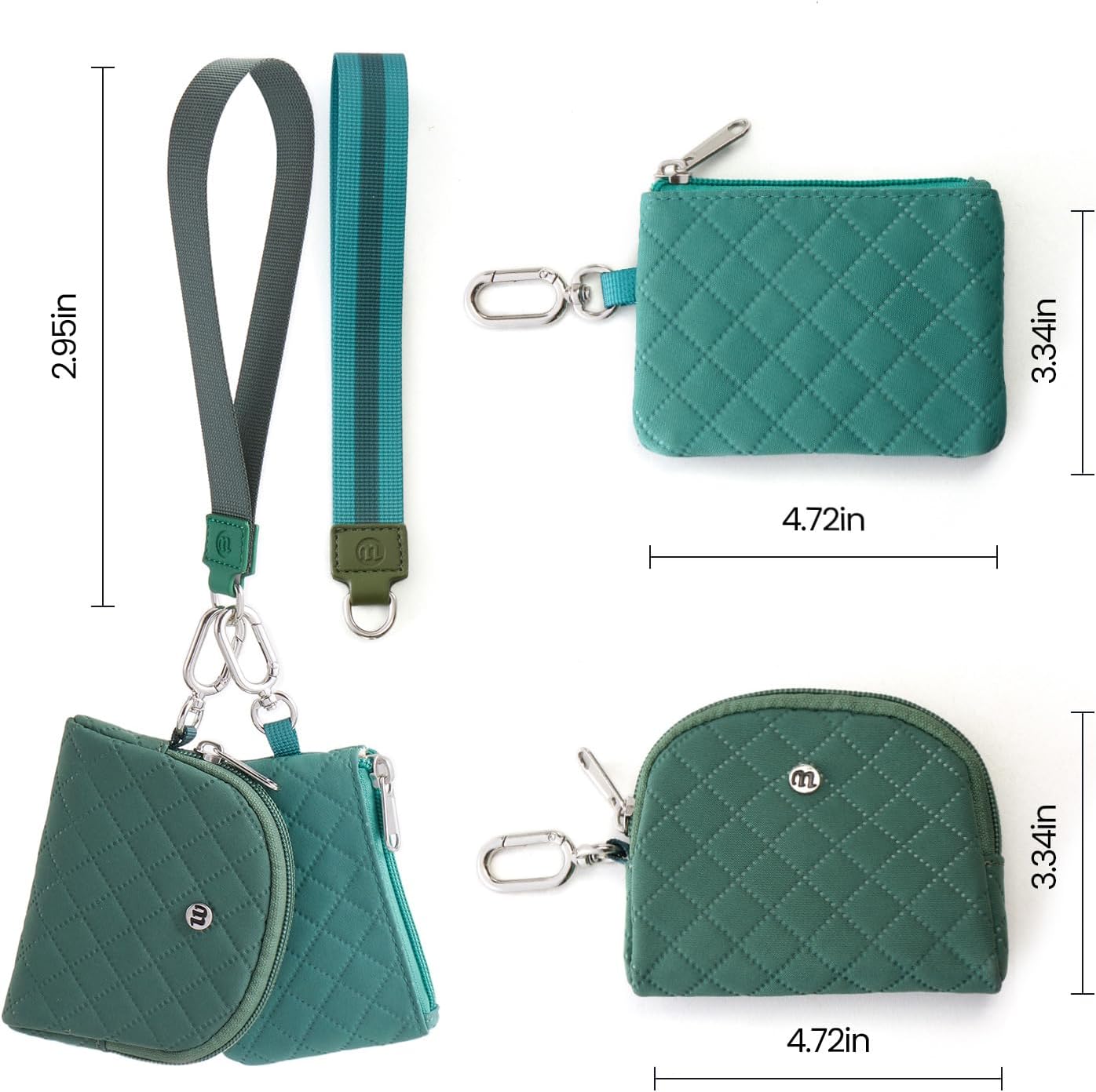 Mini Dual Pouch Wristlet Wallet for Women – Zip Around wristlet Keychain Wallet with 2 Wristlets, Ideal for Dog Walking, Coffee Runs & Lunch Break Essentials (Green+Teal)