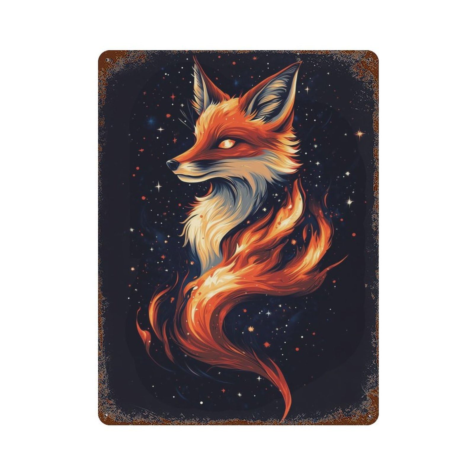Rusty Metal Tin Sign with Aesthetic Mysterious Fox Design 15.7"x11.8", for Shed, Workshop And Garage Wall Decor, Classic Wall Plaque