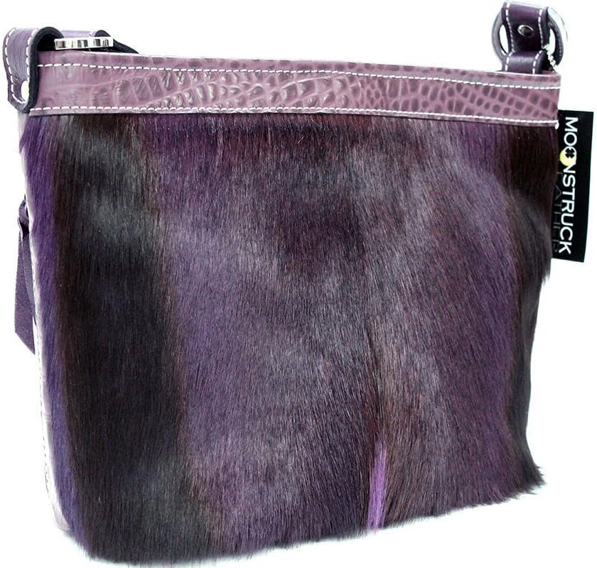 MoonStruck Leather Concealed Carry Purses - CCW Handbags Purple Springbok Hair-on-Hide Leather - Made in the USA - Bucket