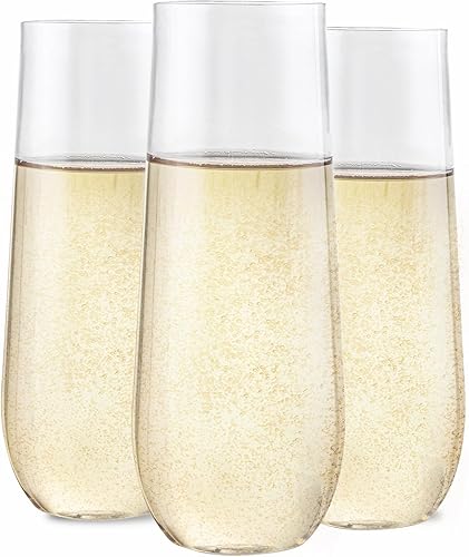 Miniatura 11 de SUT 36 copas de champán de plástico sin tallo, con borde dorado de 9 onzas, vasos de tostado de plástico transparente, vasos de cóctel