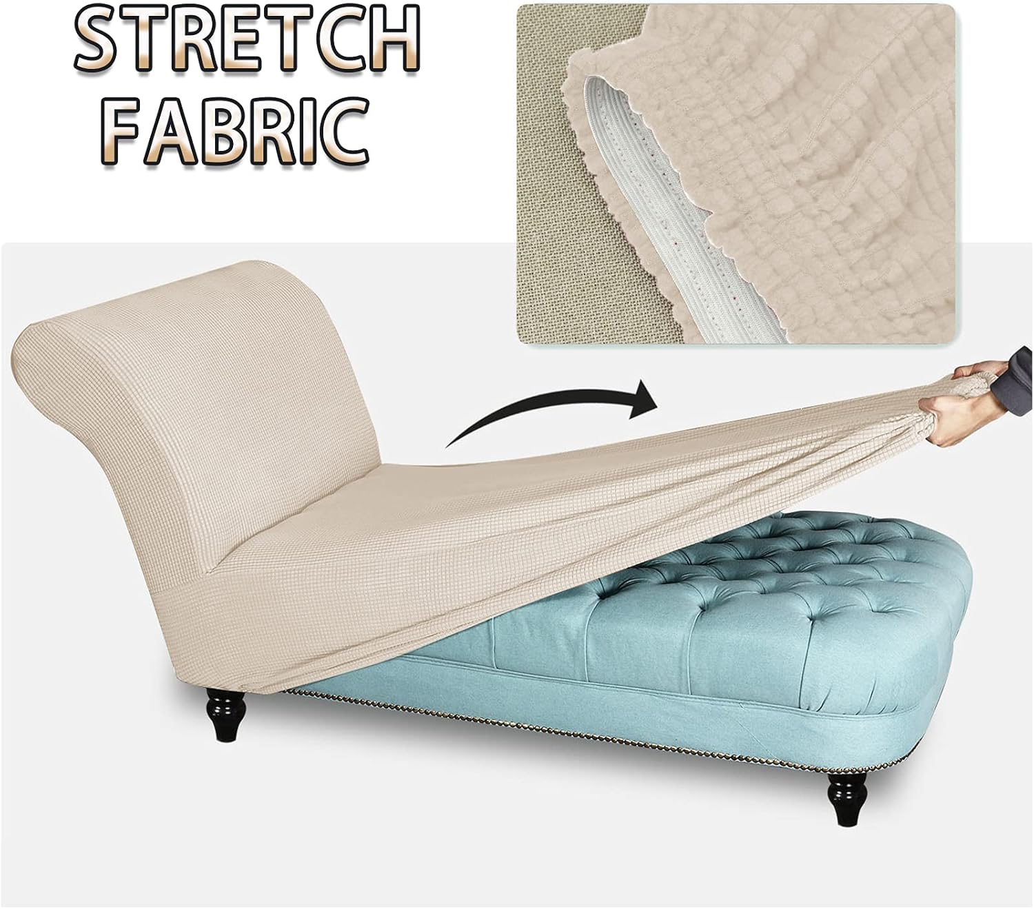 Armless Lounge Chaise Slipcover, High Stretch Armless Chaise Lounge Sofa Cover for Indoor Living Room Fourniture Protector Soft Machine Washable Chaise Chair Slipcover,Dark Blue