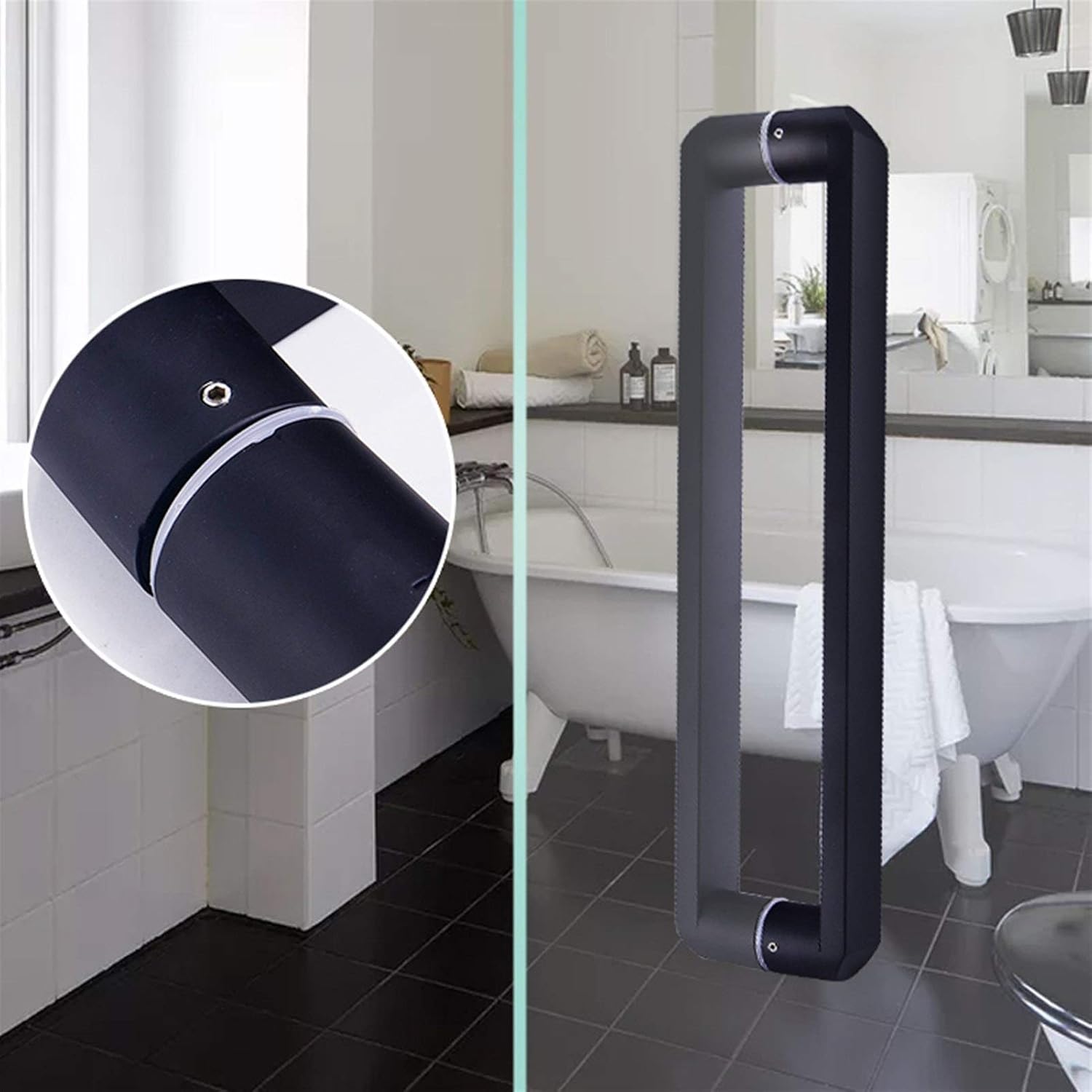 Replacement Shower Glass Door Handle, Black Pull Push Door Handle Sets, Hole-to-Hole Installation/275Mm