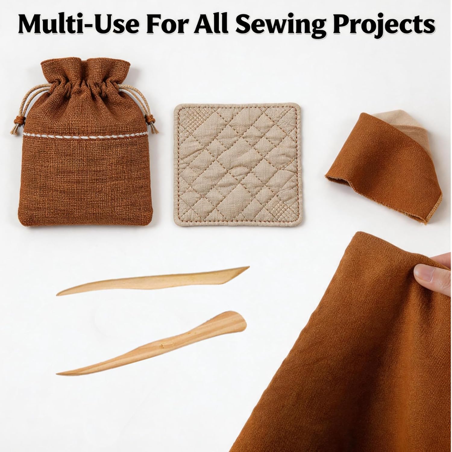 6-Piece Wood Point Turner and Crease Maker for Sewing Quilting, Blunt Tip Dual-End Sewing Tool for Corners Pleats Basting, Patchwork