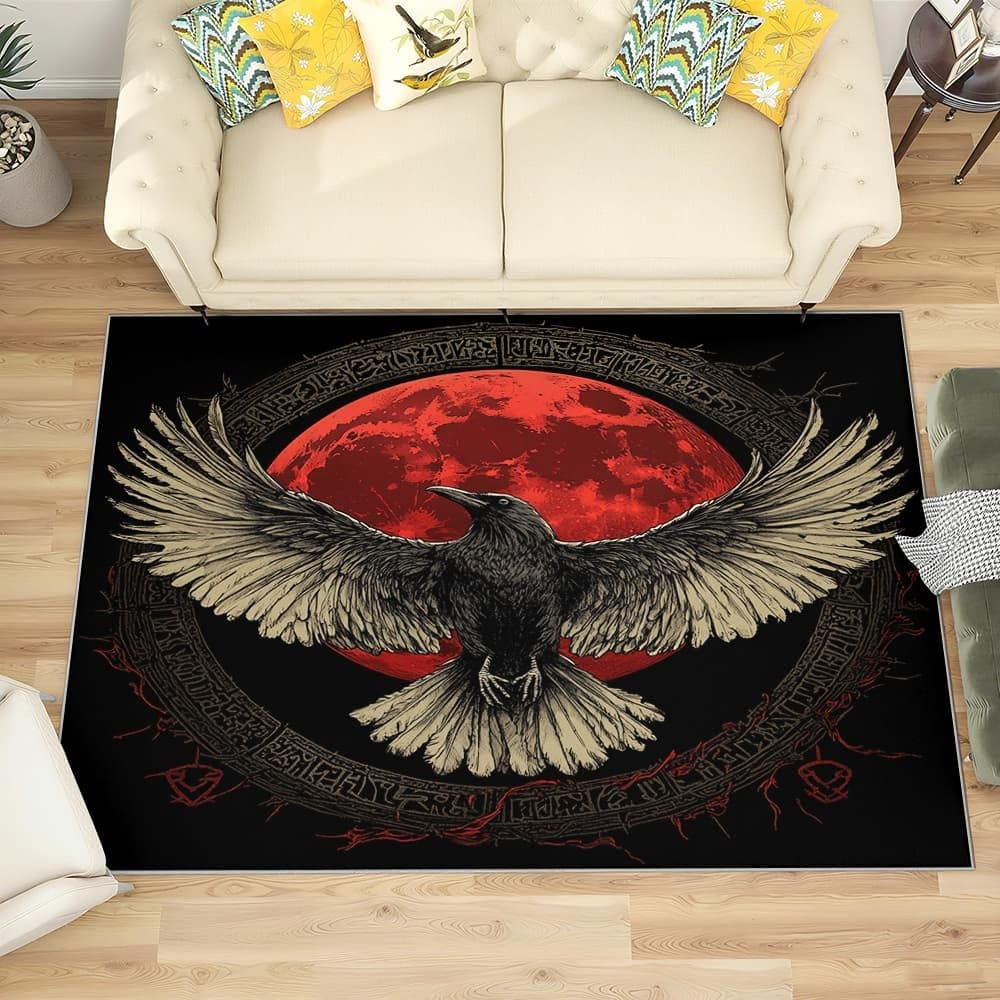 Nowoczesny, można prać w pralce, dywan 80 x 150 cm, runa, antypoślizgowy dywan z niskim runem do salonu, sypialni lub biura - czerwony księżyc, trwała, miękka mata podłogowa, do przedpokoju lub