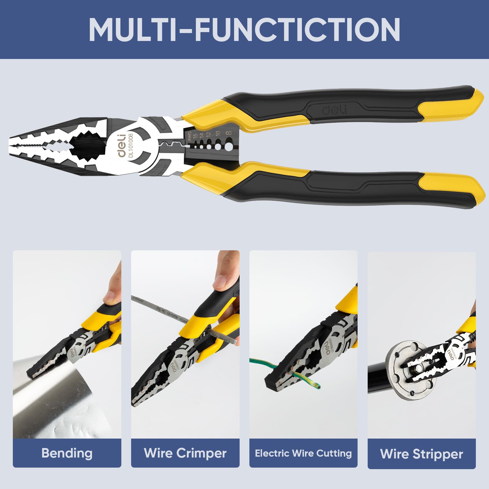 DELI 3-Piece Pliers Set - Wire Stripper & Cutter -4