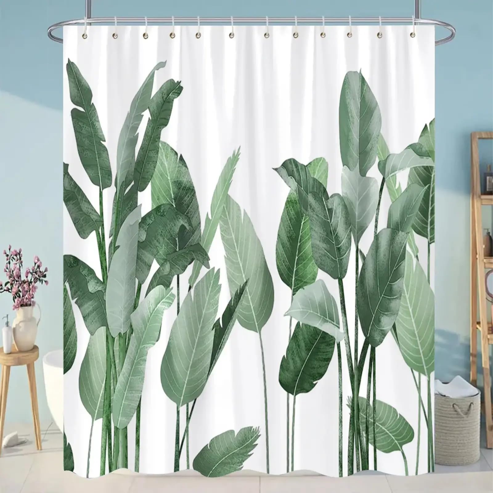 Rideau de douche feuilles vertes tropicales imperméable et sain 183cm