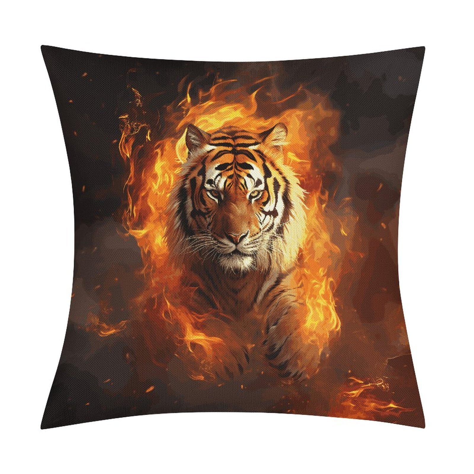 FekiLoot Cool Tiger in Flame Throw Pillow Cover Soft Square Cushion Case Farmhouse Cushion Cover Decorative Pillow Cover Modern Pillowcase for Sofa Living Room Bed Home Decor 18x18 Inch