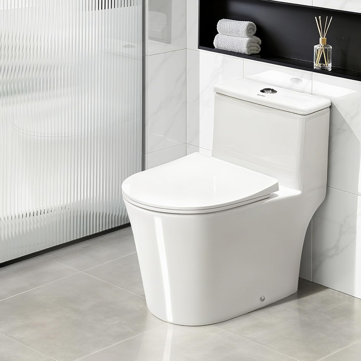 W2111D One-Piece Dual Flush Toilet, 0.8/1.28 GPF,Soft-Close UF Seat,V-Shape Elongated Bowl, 12-In Rough-In, White, WaterSense & EPA Certified, Tornado Flush