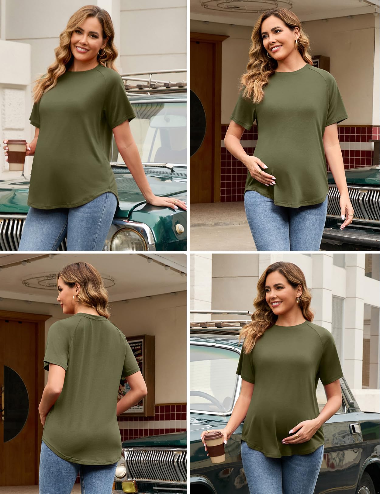 Bhome Umstands-Shirts, 3er-Pack, kurzärmelig, übergroß, Schwangerschafts-Tops für Damen, niedliches Umstands-T-Shirt, Mama-Kleidung, Sommer