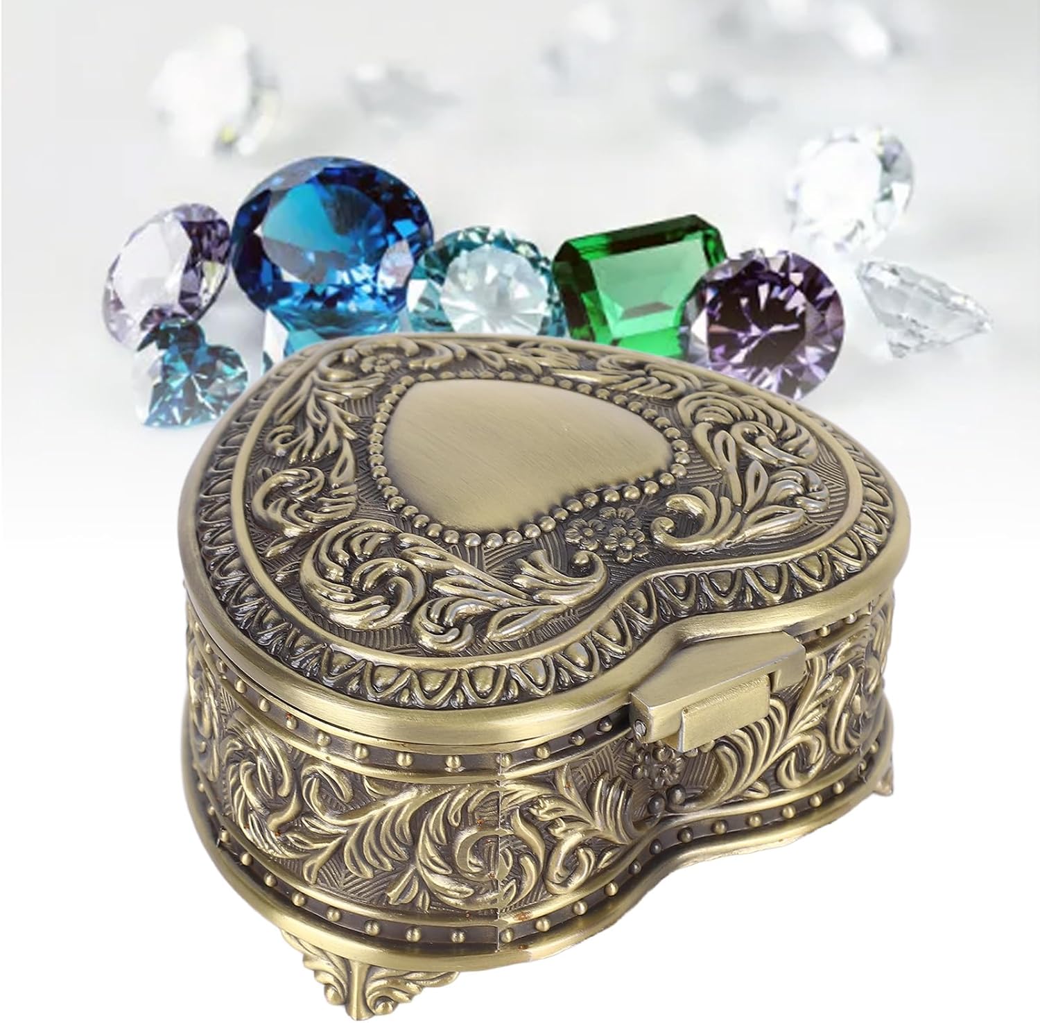 Pssopp Bronze Vintage Heart Jewelry Box, Ring Small Trinket Jewellery Storage Organiser Christmas Gift Vintage Heart Shaped Storage Box for Women Gifts - Image 4