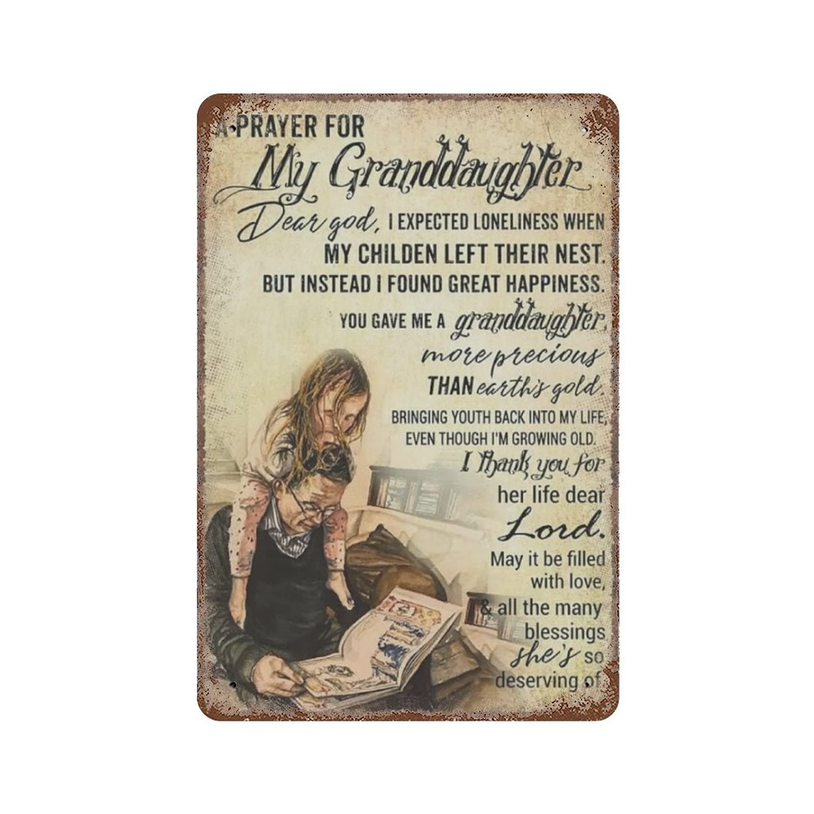 AOOEDM A Prayer For My Granddaugter Vintage Metal Sign Tin Sign for Home Bar Pub Kitchen Man Cave Tin Sign Wall Decor Poster Wall Plaque