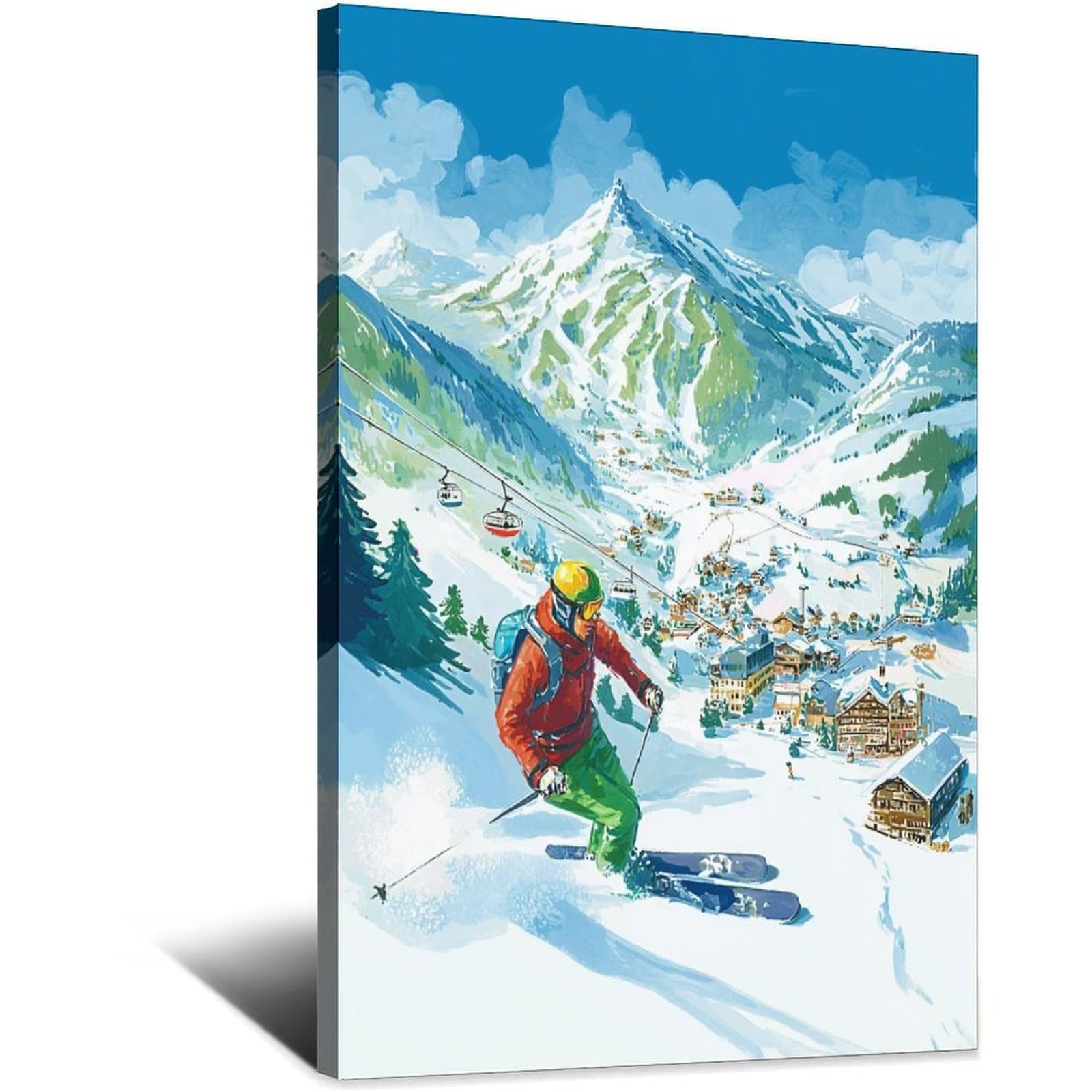 iPuzou Mayrhofen Austria Ski Poster 20x30inch(50x75cm) Vintage Watercolor Canvas Art