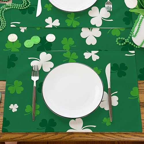 Miniatura 18 de Siilues Camino de mesa del día de San Patricio, decoraciones del día de San Patricio, trébol verde, decoración de mesa de primavera para fiesta