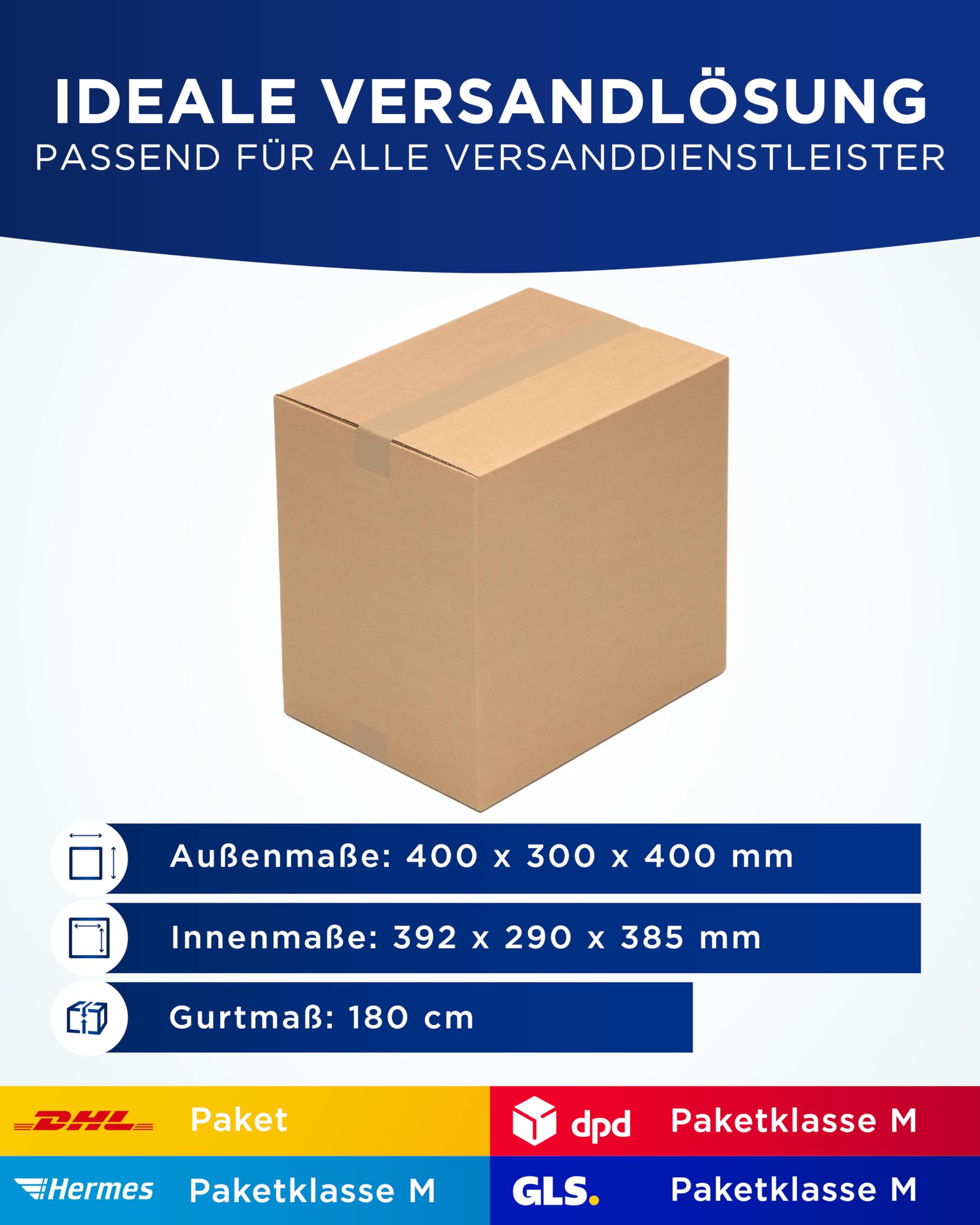 KK Verpackungen Versandkartons 400 x 300 x 400 mm Braun 1-wellig (Innenmaß 392 x 290 x 385 mm) | 40 Stück, Faltkartons Kartons geeignet für Versand als DHL Paket DPD Hermes GLS Paketklasse M (KK63)