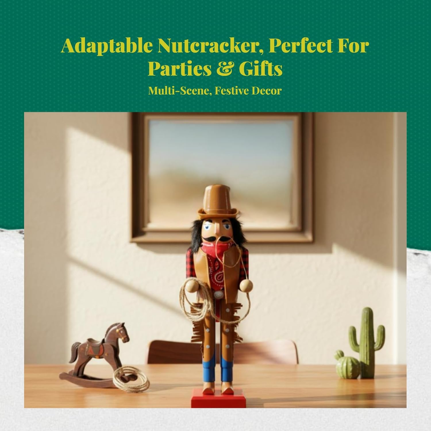 Wooden Nutcracker Christmas Decoration Crafts Wood Doll Christmas Nutcracker Soldier Nutcracker Figurine for Holiday Bedroom, Cowboy, 38cmx9.2cm