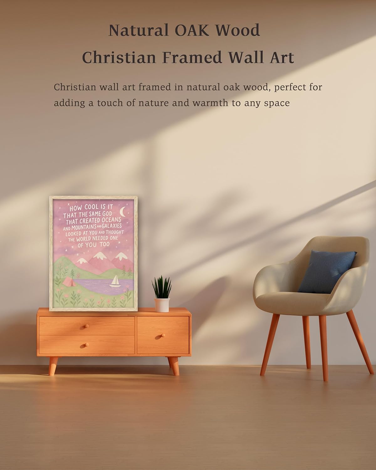 KensTro Natural OAK Wood Same God Creation Framed Wall Art,12x16in Inspirational Christian Bible Canvas Art,Mountain Nursery Decor,Pink Set of 1 for Christian Girl Bedroom Dorm for Girly Adoption Gift