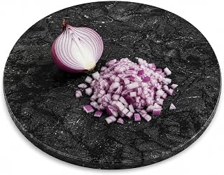 CKB LTD Marble Chopping Board for Kitchen Cover, Countertop, Black | Large 30 cm round chopping boards made of natural stone for food preparation, meat, fish and vegetables durable, non-slip