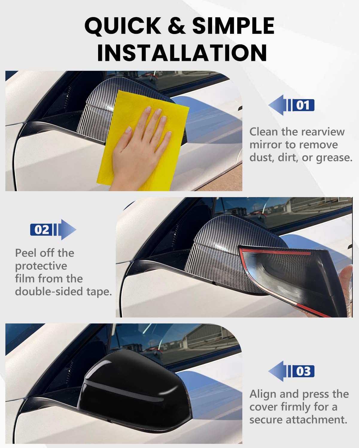 2 PCS Side Mirror Cover Caps for 2021-2024 Tesla Model Y and 2025 Model Y Juniper, Rear View Mirror Caps Cover Set, Driver & Passenger Door Side Mirror Cover(Glossy Black)