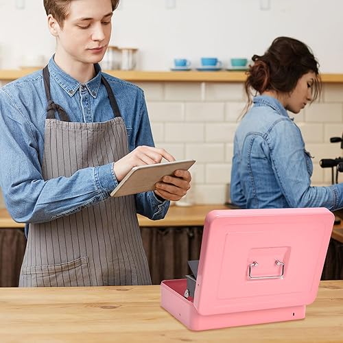 Miniatura 9 de Caja de efectivo con cerradura de combinación, cajas de efectivo con bloqueo con cable de seguridad y bandeja para monedas, caja de dinero de metal