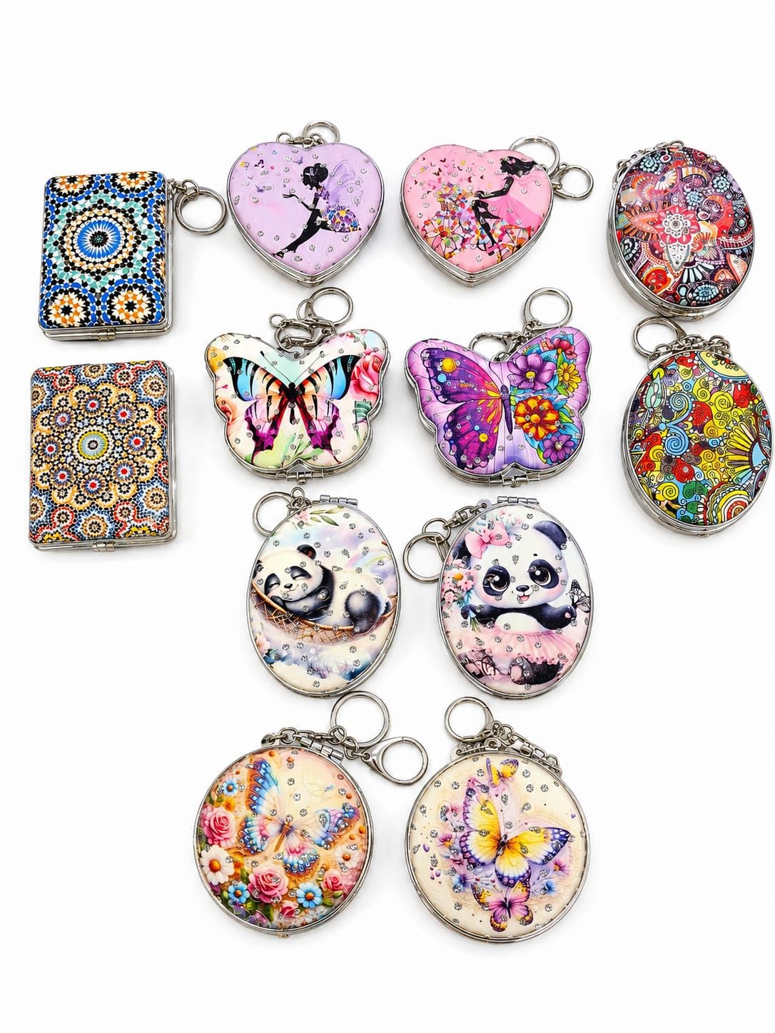 Keychain & Pearl Crystal Compact Mirror Keychain Set for Women | Bling Bag Charm, Decorative Purse Key Ring with Pearl Strap | Gift (Random Design, pack of 1)-image-26