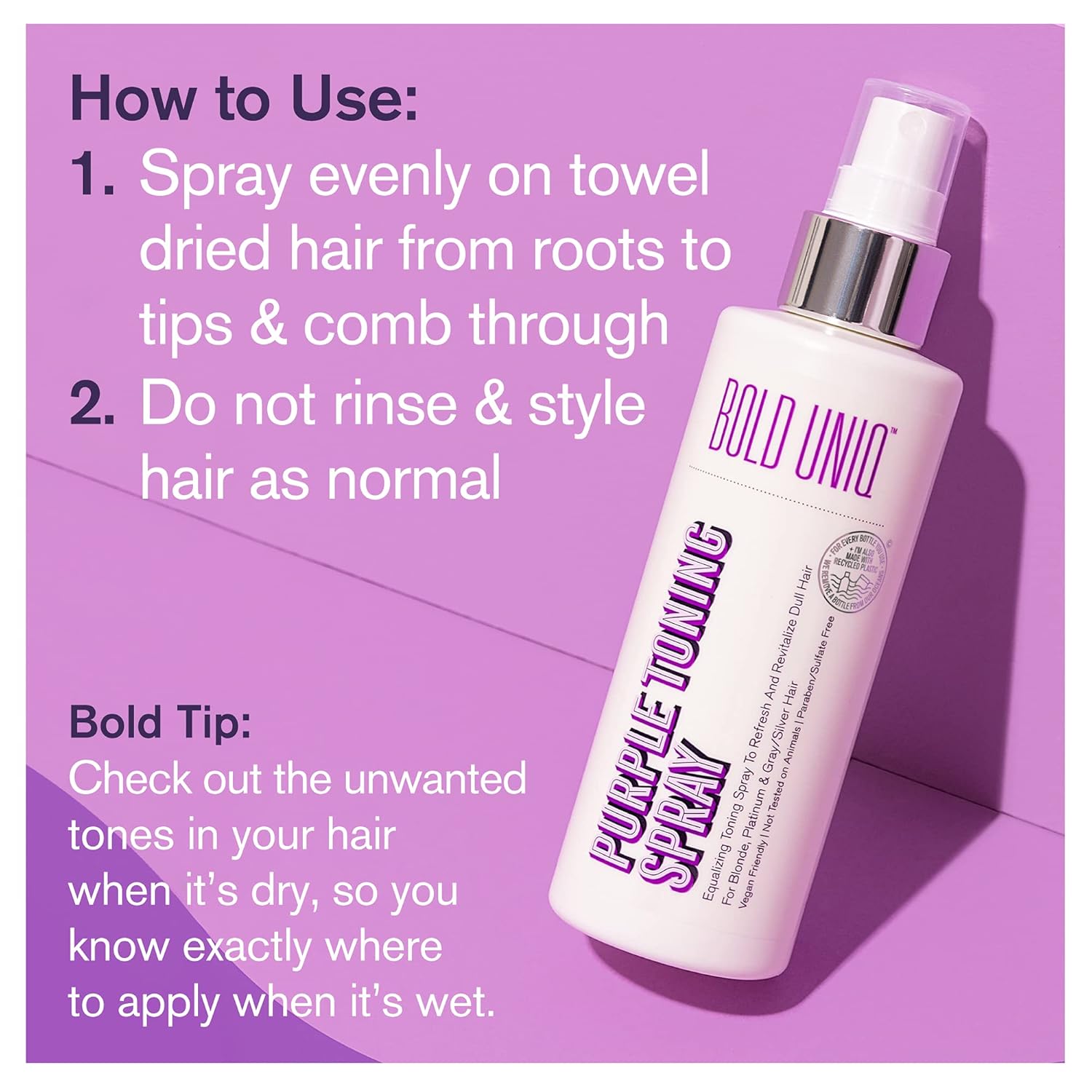 Blonde Toner Spray. Purple Leave In Toning Hair Treatment to Remove Brassy Surface Tones in Blonde, Platinum & Gray/Silver Hair. Paraben & Sulfate Free-PETA Approved Cruelty-free. - Image 7