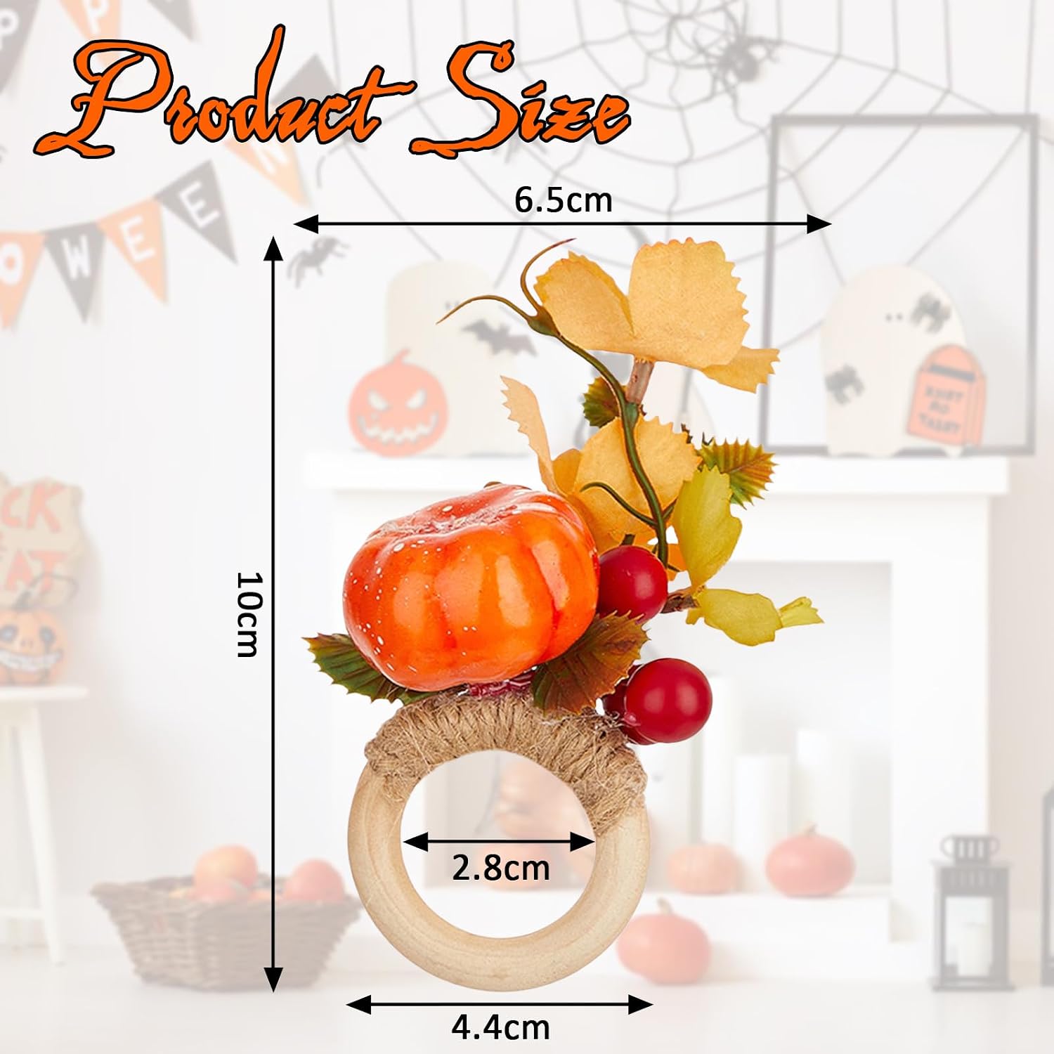4 Pieces Napkin Rings Halloween Pumpkin Eyeball Hand Napkin Rings Holder Fall Napkin Ring Set for Halloween Dinner Table Decor Accessories (Orange Pumpkin)