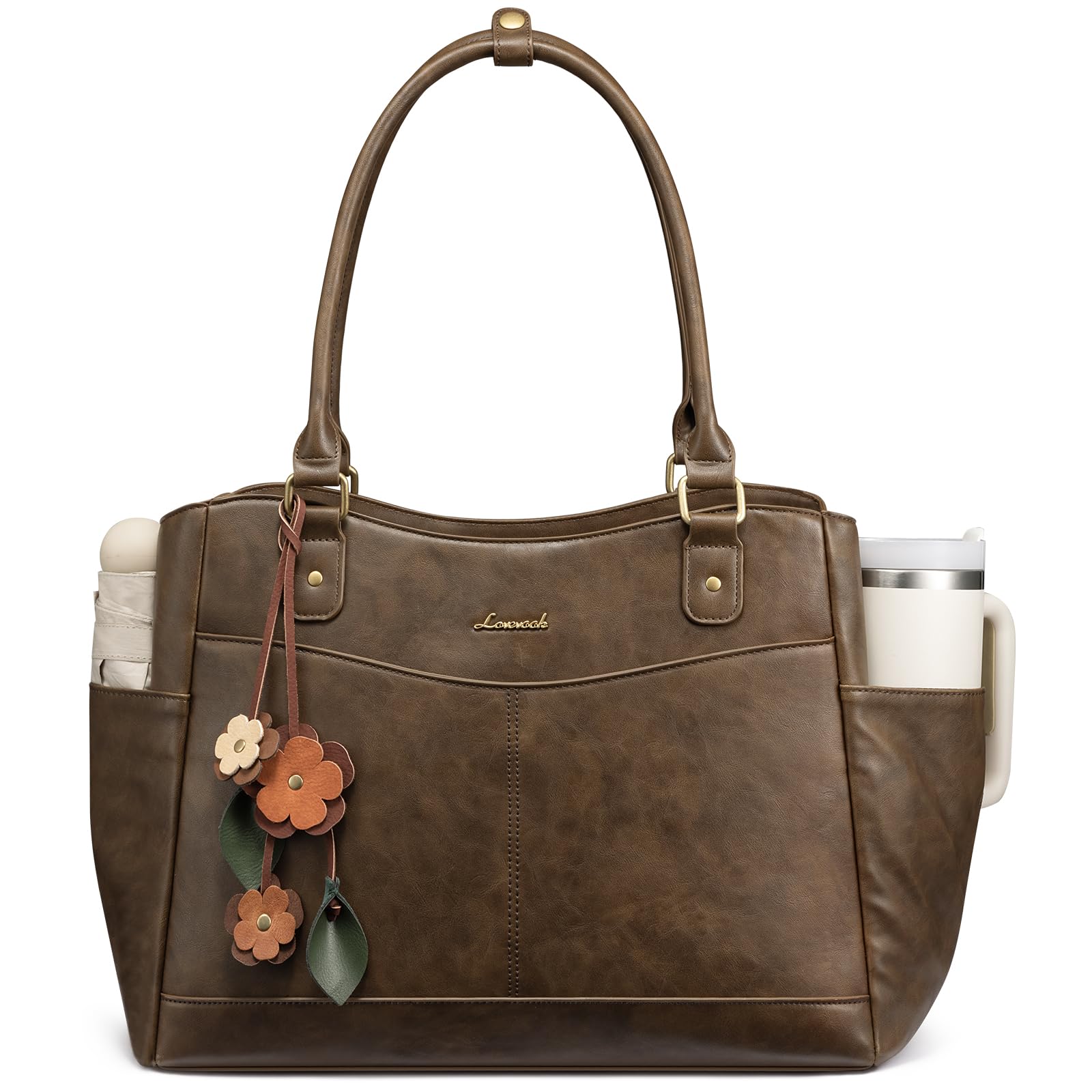 LOVEVOOK Laptop Bag for Women, Vintage Work Tote, Teacher Bag with Pendant