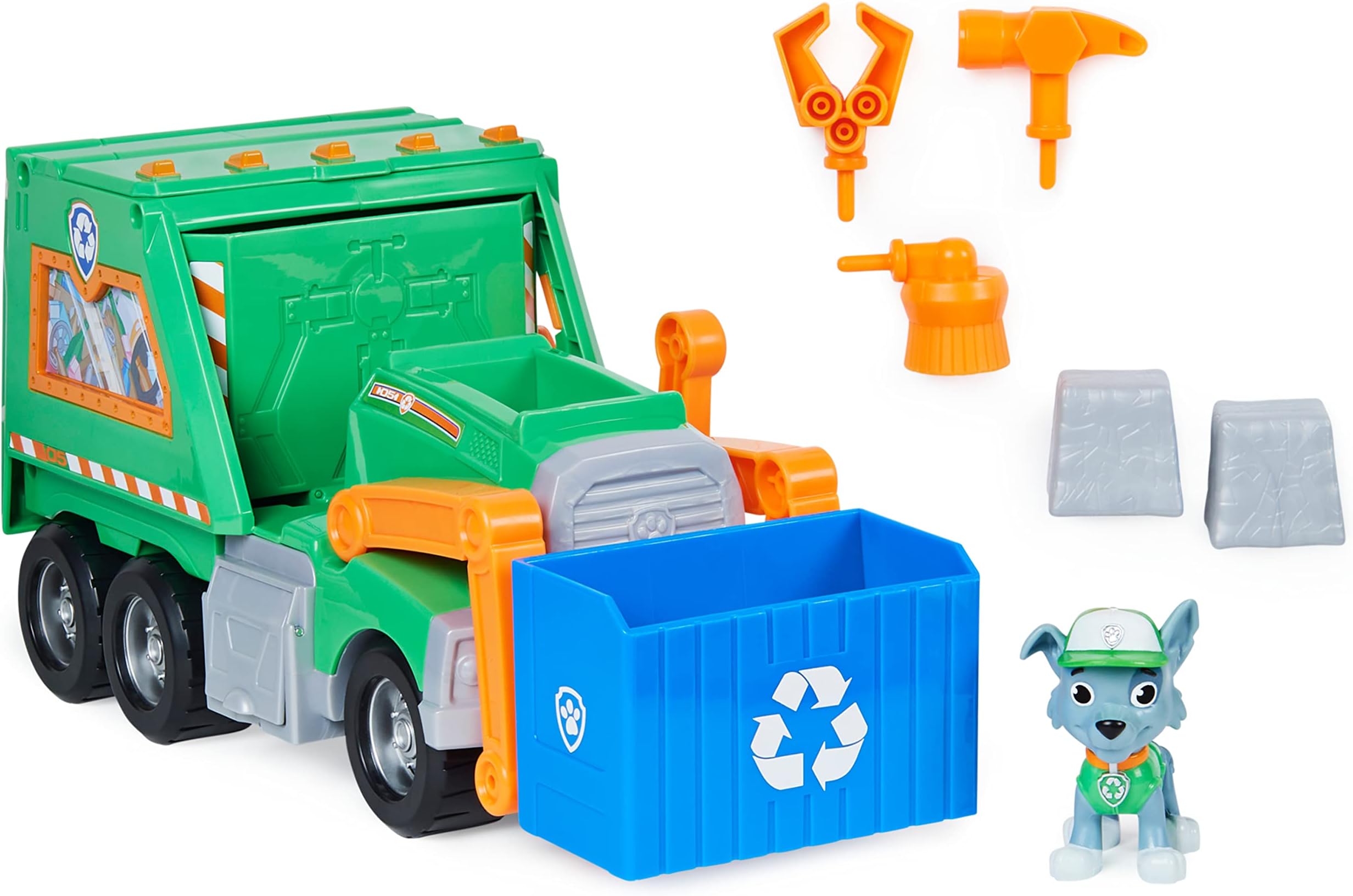 Paw Patrol, Rocky’s Reuse It Deluxe Truck with Collectible Toy Figure and 3 Tools, for Kids Aged 3 and up