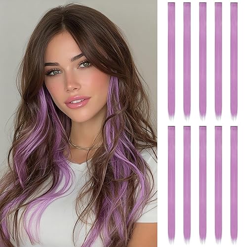 Miniatura 26 de FESHFEN Extensiones de Cabello con Clip de Colores - 10 PIEZAS Mechón de Cabello con Reflejos Azul Oscuro Extensiones Sintéticas Lisas con Clip