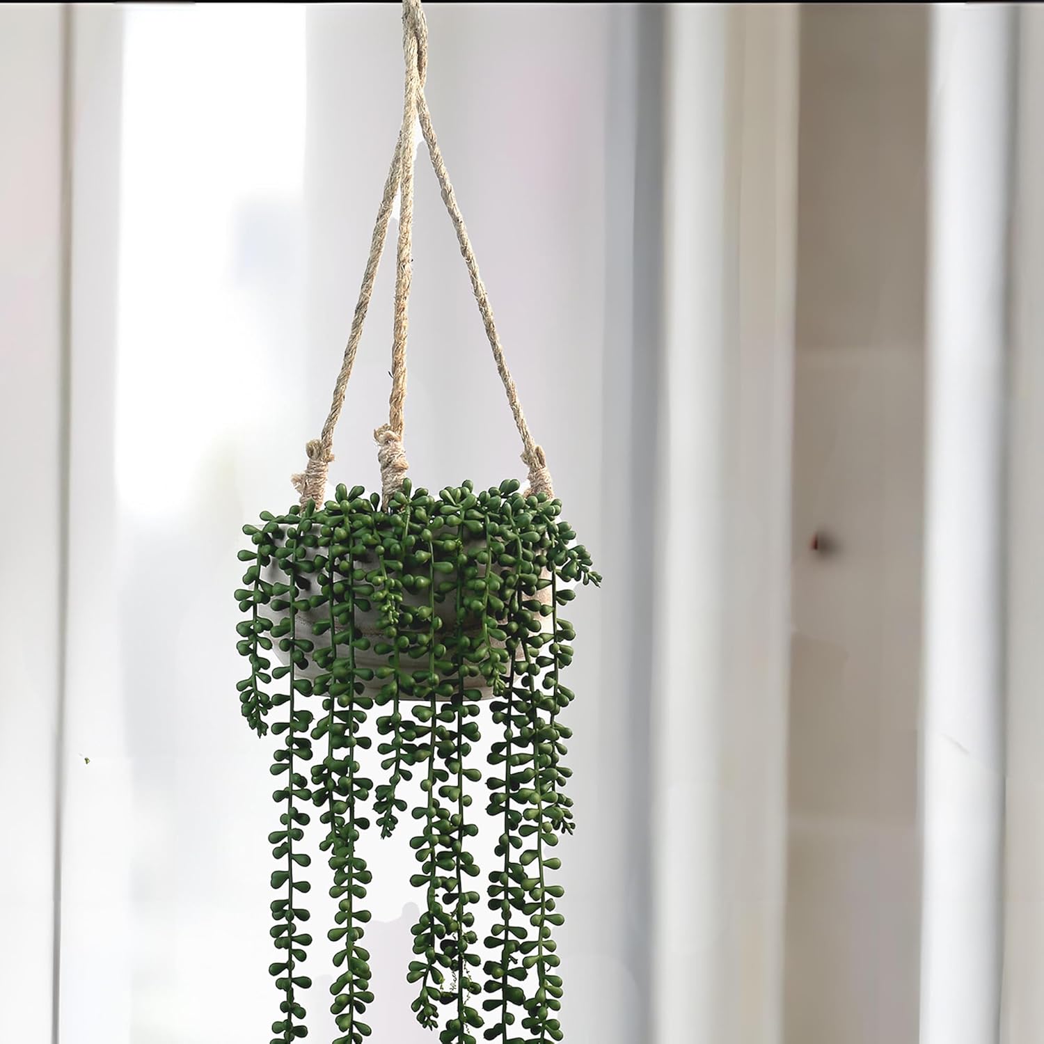 CYS EXCEL Small Wooden Hanging Planter Paulownia Wood Bowl Basket with Jute Rope for Indoor Plants Succulents