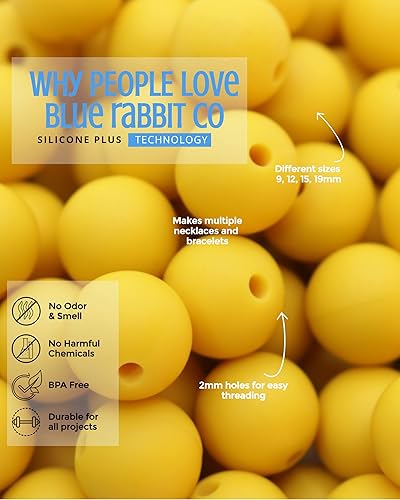 Miniatura 2 de Cuentas de silicona mostaza para llavero, collar, fabricación de pulseras, kit de fabricación de joyas (0.472 in, 100 unidades, mostaza)