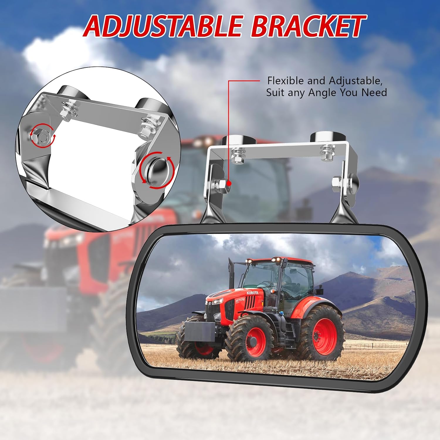 Magnetic Tractor Mirror, Rearview and Side Mirrors for Tractors, Forklifts, Golf Cart, Fit for John Deere, Kubota, Convex Mirror with U-Bracket, Screw-on or Magnets Installation,no Vibration