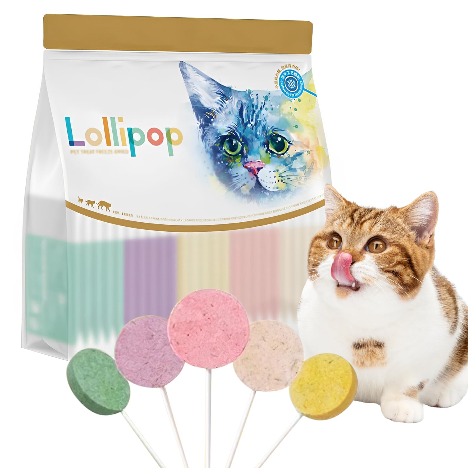 Achuhe Lollipop Cat Treats, Freeze-Dried Lickable Snacks for Indoor Cats, Natural Soft Puree Wet Snacks Pops, Premium Cat Treats Lollipop Ideal for All Breeds and Ages Cats (Mixed (25 pcs))