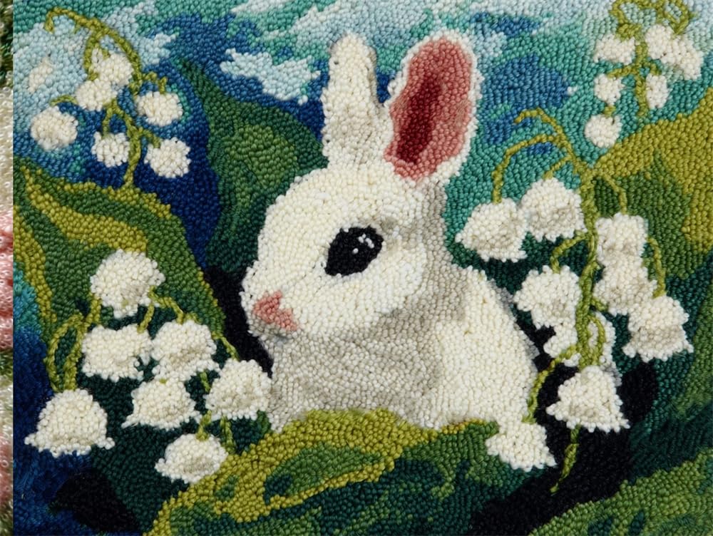 FWRTYCB Yarn Rug Hooking Kits Lily of The Valley and A Rabbit 20X15Inch Latch Hook