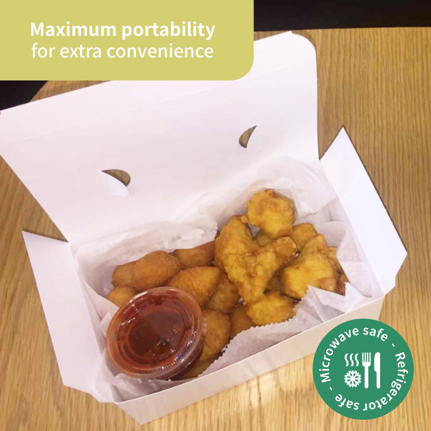 FC Meyer Snack Box, CSB74244 Take Out Food Container, Disposable and Recyclable Paperboard To-Go Boxes for Kids Lunch, White Lunch Box, Vented Chicken Snack Box 7″ x 4 1⁄2” x 2 3⁄4”, Pack of 15